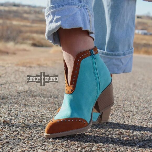 Boho Cowgirl Ankle Boots – Turquoise &  Studded Western Booties New - Picture 5 of 5